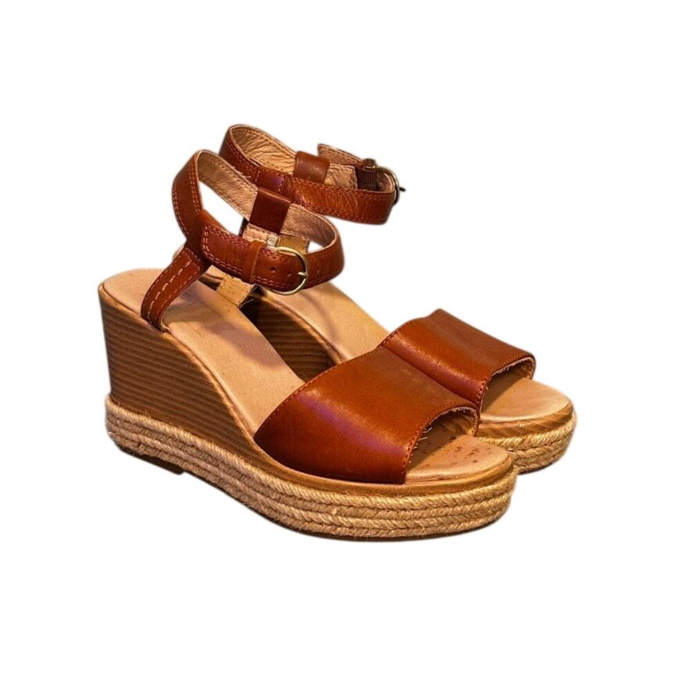 Sperry Fairwater Plushwave Wedge Espadrille Sandals Women's Size 7.5 Tan Leather